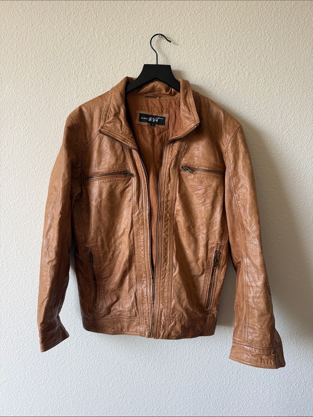Black Rivet Cognac Brown Leather Jacket